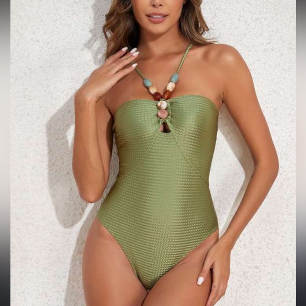 NWT URBAN LUX Green Textured One-Piece Swimsuit